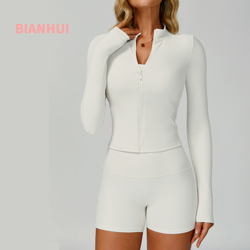 Yoga Fitness Jacket - BIANHUI Opstaande kraag met schroefdraad Slim